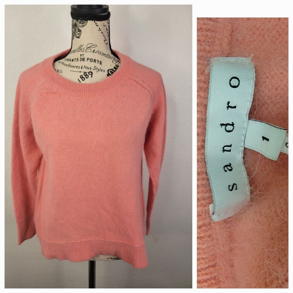 SANDRO Sweater Womens Size 1 Small Angora Blend Pullover Crewneck High Low